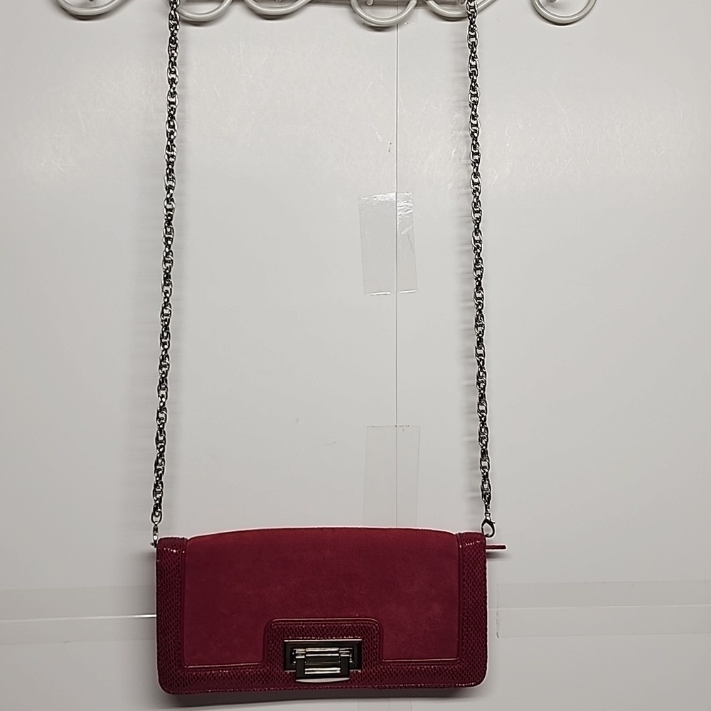 White House Black Market Elegant Red Suede/leather Crossbody Clutch. Minimalist - Picture 2 of 10